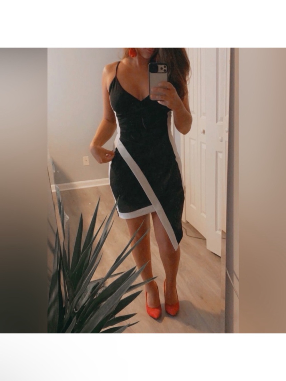 Crave Fame Black Dress with White Asymmetric Trim